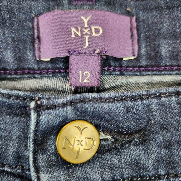 NYDJ Lift and Tuck Denim Jeans Women's 12 Blue Dark Wash Mid Rise Hemmed - Picture 8 of 10